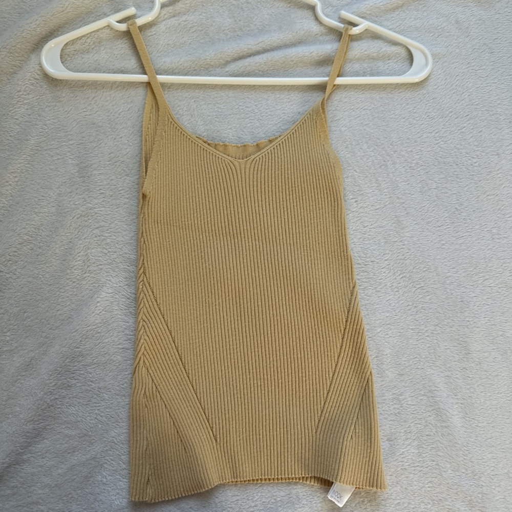 Yellow Ribbed Tank Top – Stretchy Basic, Size S